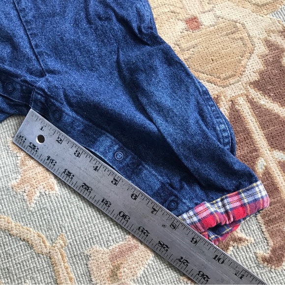 Vintage OshKosh B’gosh Sz 18 M Blue Denim Plaid Vestbak Overalls Made in USA - Picture 16 of 16